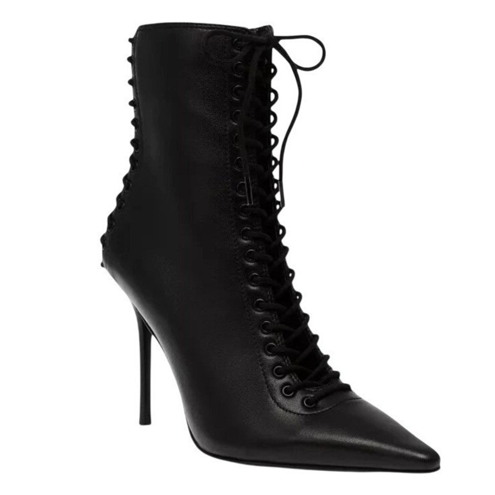 Steve Madden Size 7.5 Black Allnight Lace Up Stiletto Dress Booties Boots‎